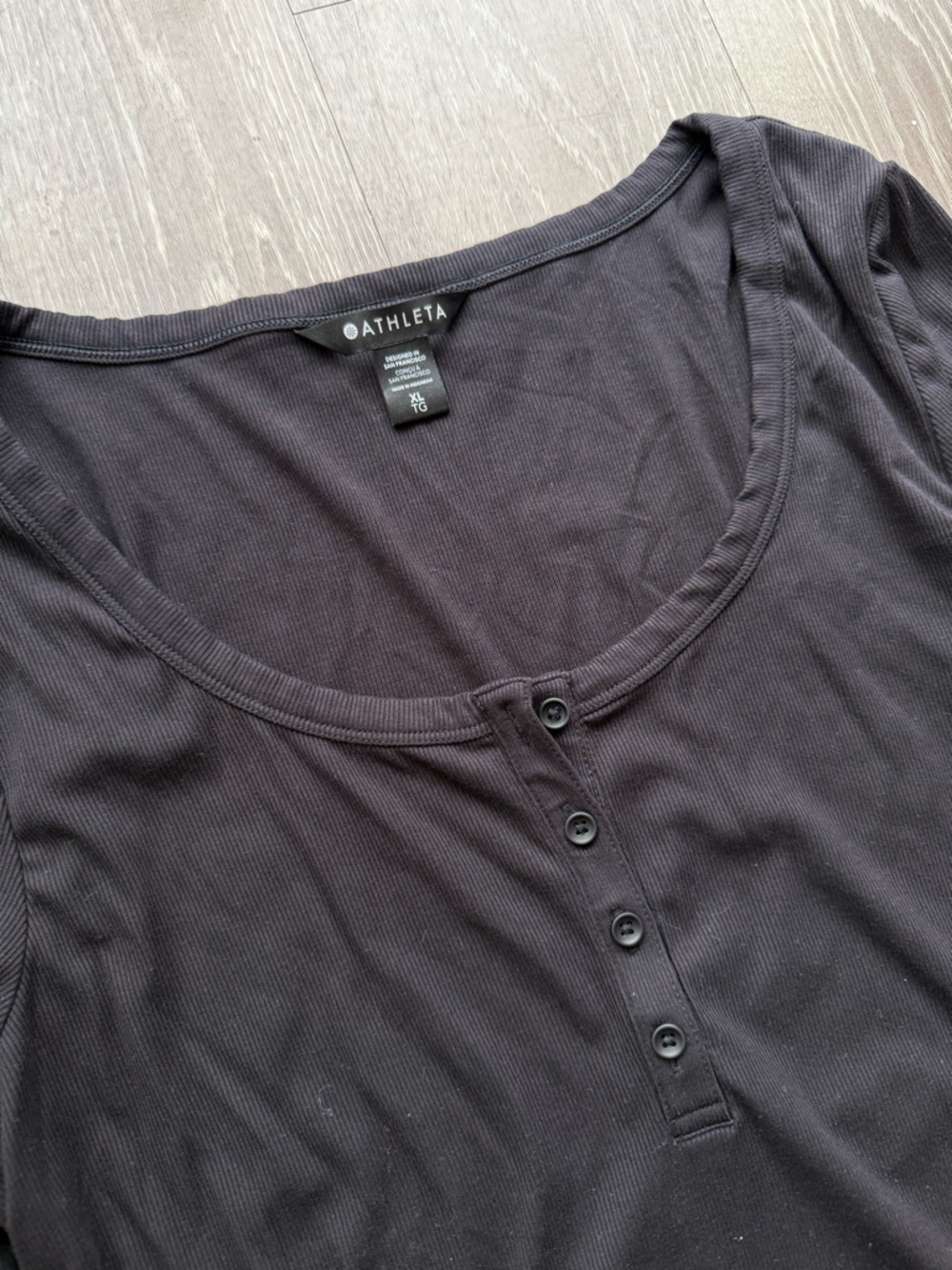 Athleta - Black Ribbed Henley Long Sleeve Shirt